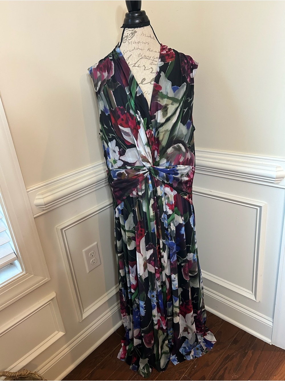 Anne Klein Sleeveless Twist-Front Maxi Dress in Multi Floral